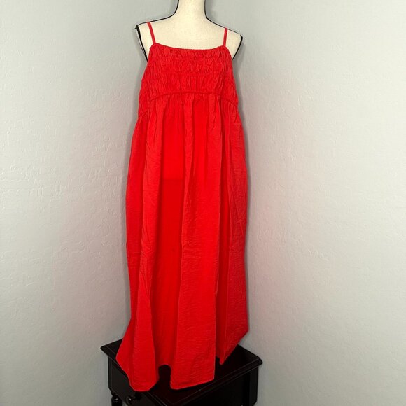 A New Day Airy Smocked Bodice Dark Coral Strappy Maxi Dress XXL - Picture 2 of 7